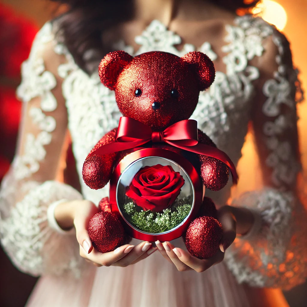 LovelyPresents – Luxe Eternal Rose Teddy Bear met Gepersonaliseerde Naamketting